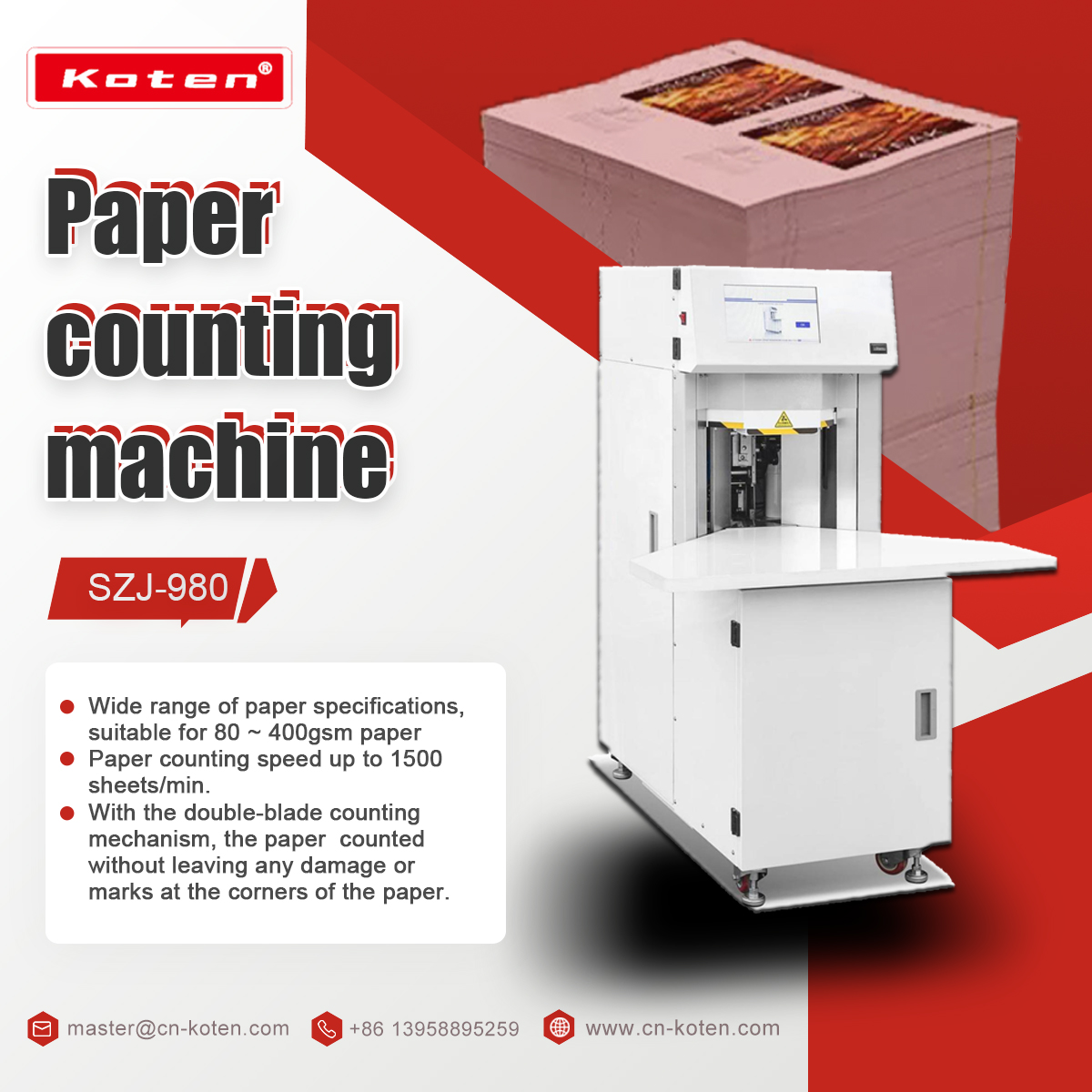 Máquina de contador de papel de cartón automático para papel de 80 a 400 gsm 